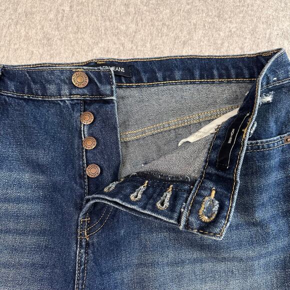 Calvin Klein Button Up Jean Shorts WMNS 30 Medium Wash Blue Ripped Raw Mid Rise - Picture 6 of 8